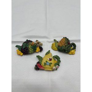 3 Vintage Teapot Refrigerator magnets Garden Flowers Fruit Resin Butterflies